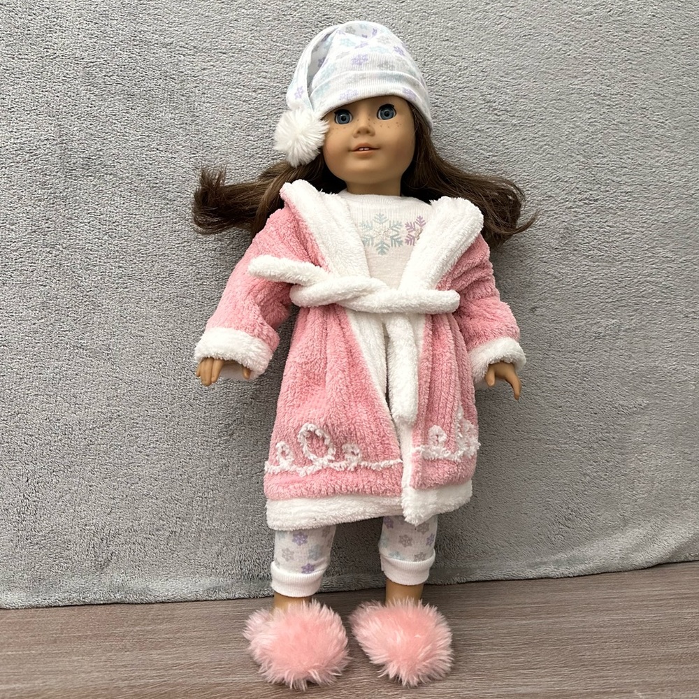 American Girl Doll with Pink Robe and White Trim